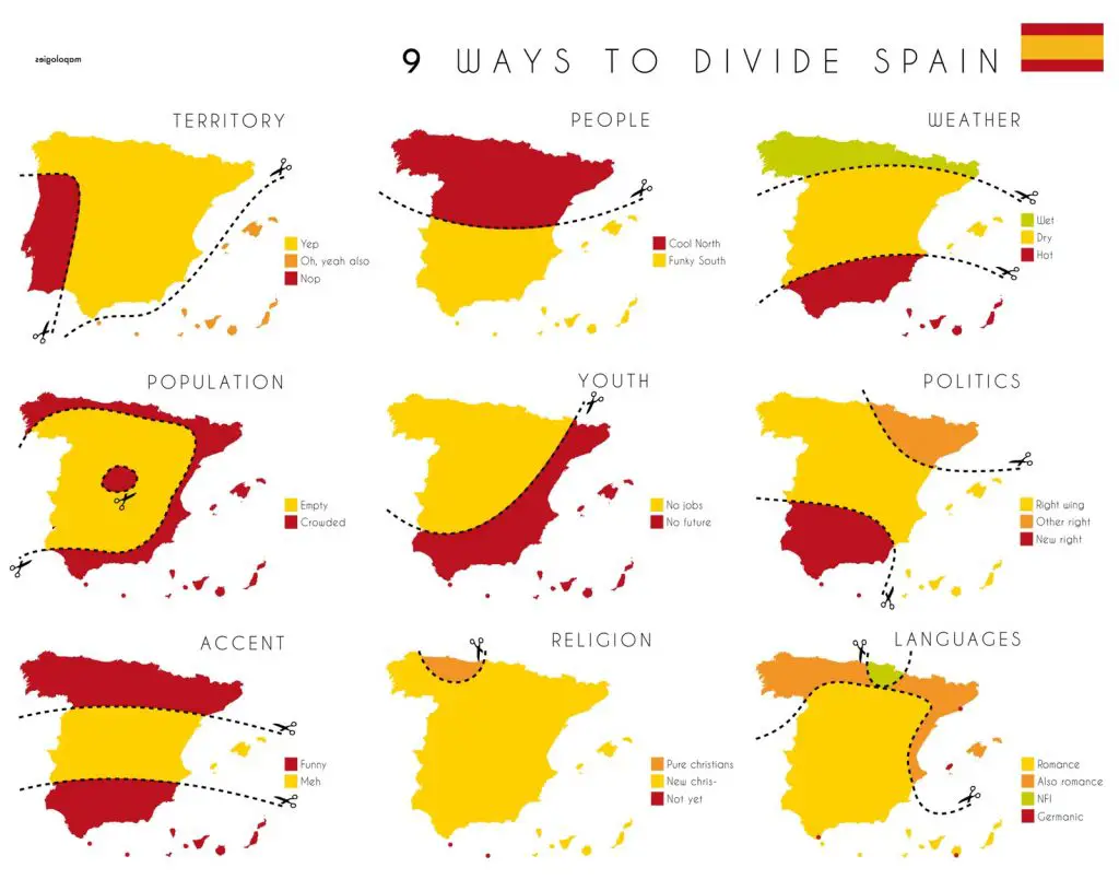 Map of ways to divide Spain