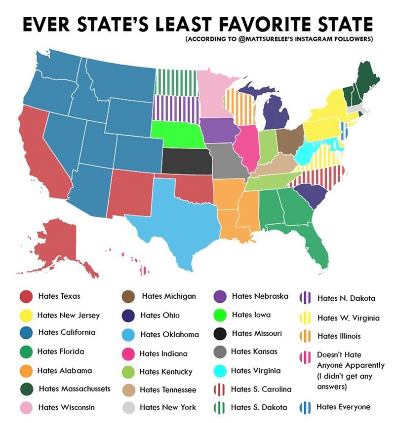 The Most And Least Favorite US State Of Each State Mapped Vivid Maps