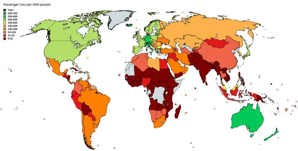 Passenger Cars per 1000 people - Vivid Maps