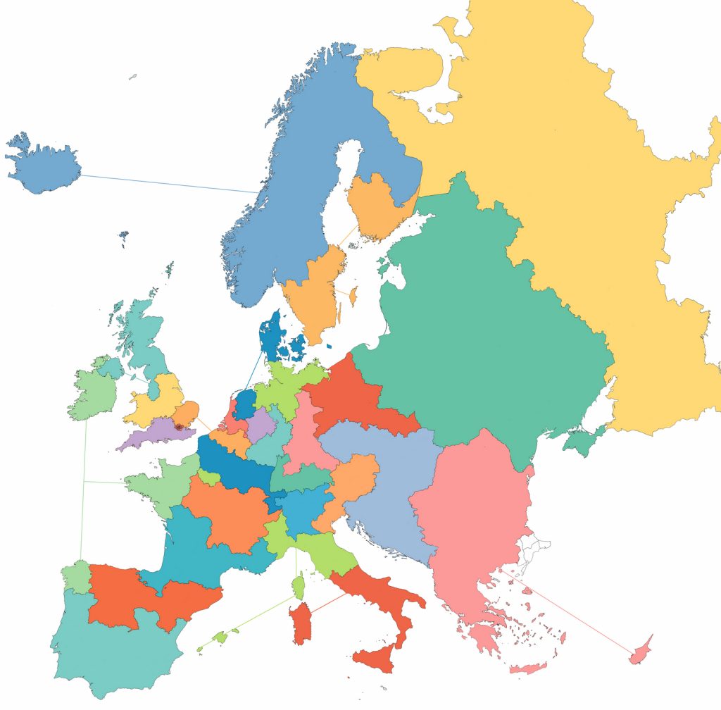 Europe divided into areas with an economy equal in size to London