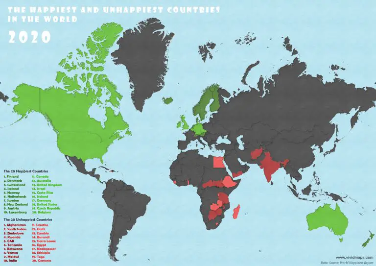 The happiest countries in the world (2013 2020) Vivid Maps