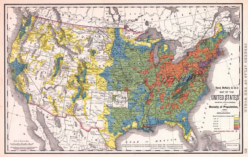 Population Density of the United States in 6 Degrees (1890)