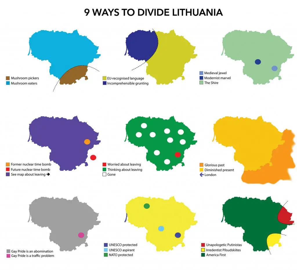 Map of the ways to divide Lithuania