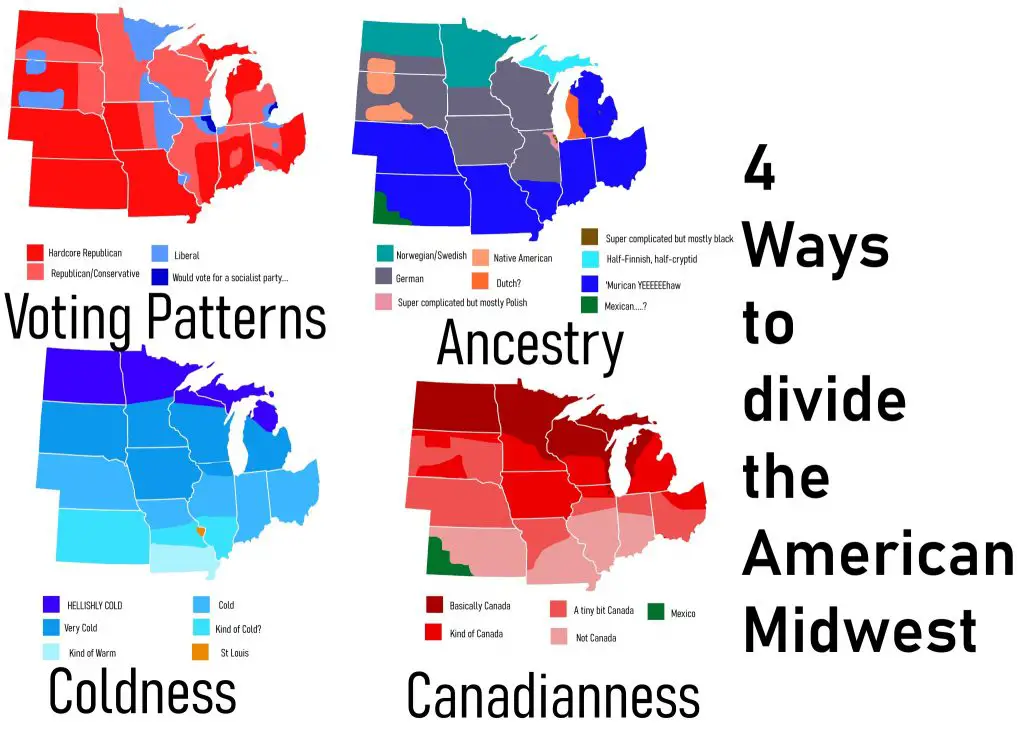 Map of four ways to split the American Midwest