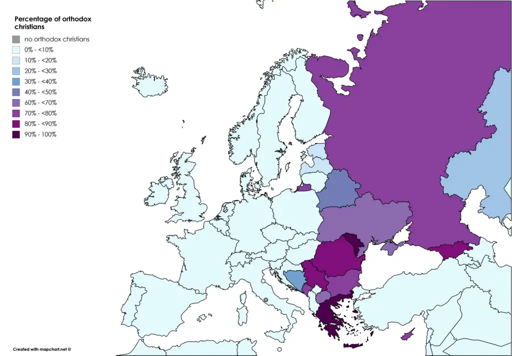 Map of Orthodox Christians in Europe