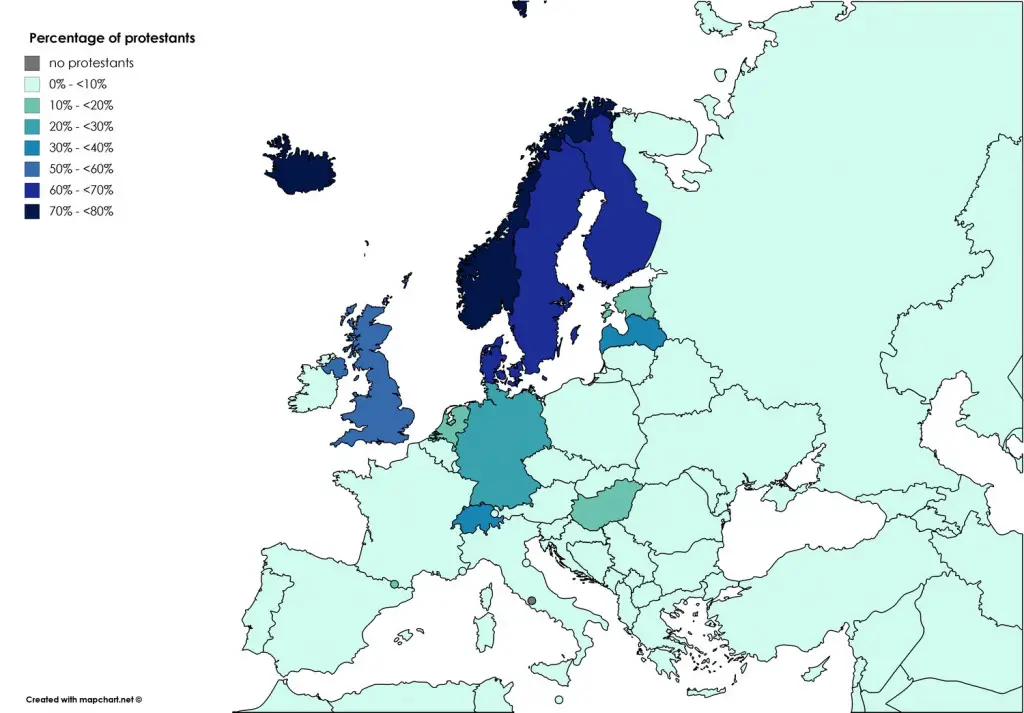 Map of Protestants in Europe