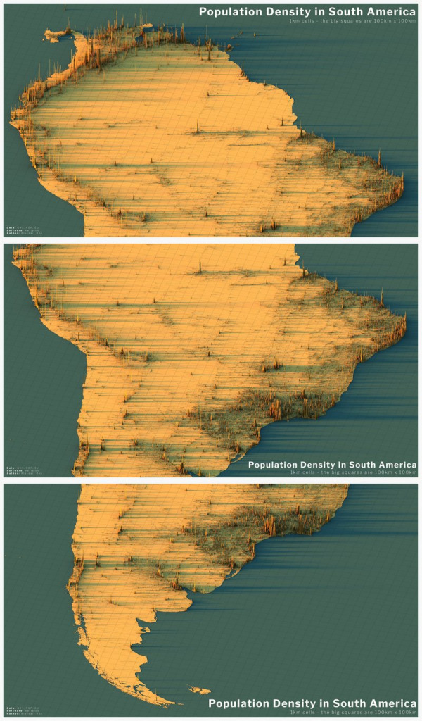 3D map: Population density in South America