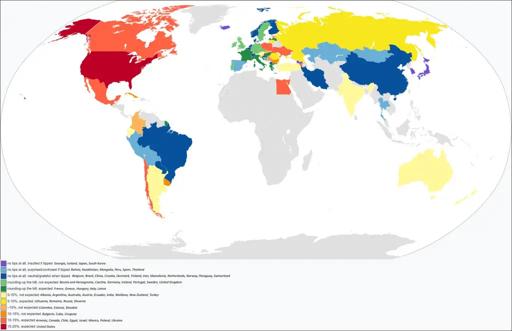 Tipping gratuity in the world mapped