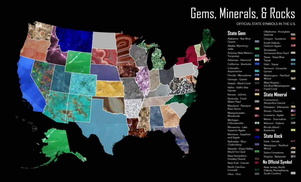 Official Gems Minerals And Rocks Symbols Of Every U S State Mapped   US Minerals 1024x622 