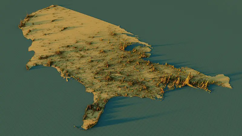 3D map of population density of the United States