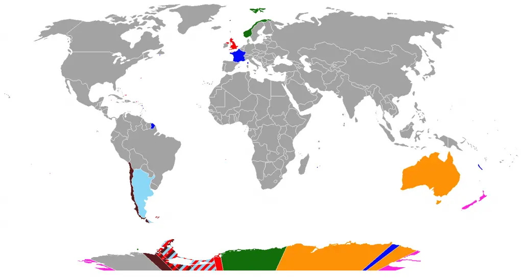 Map of antarctic territorial claims