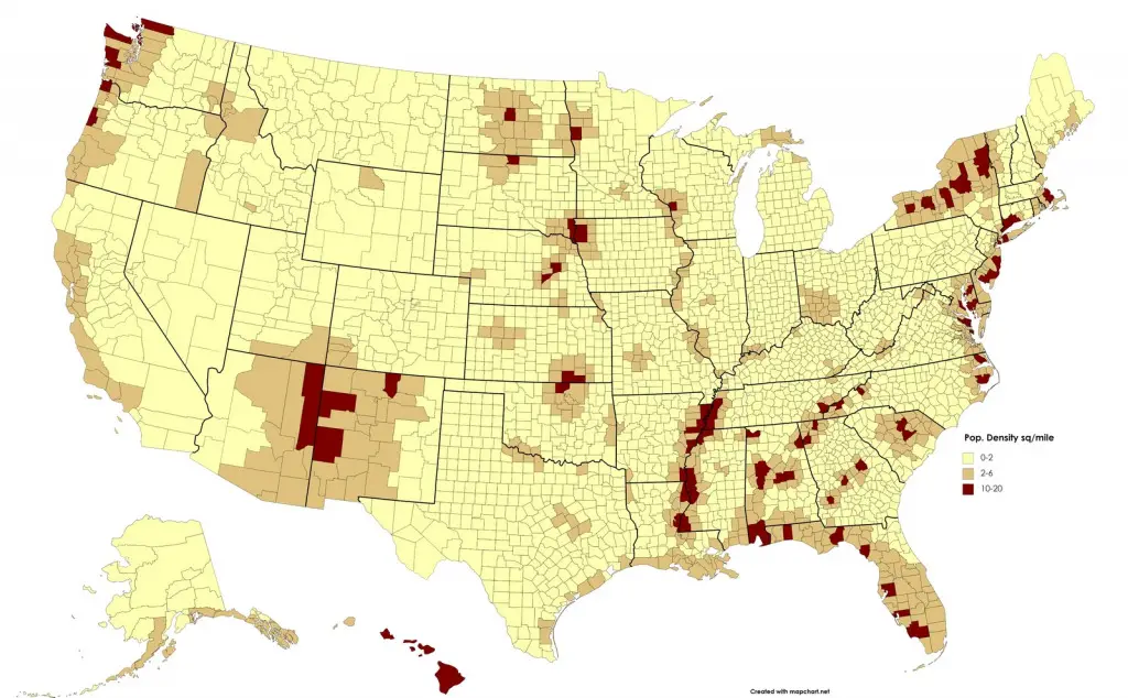 Population density of the United States in 1492