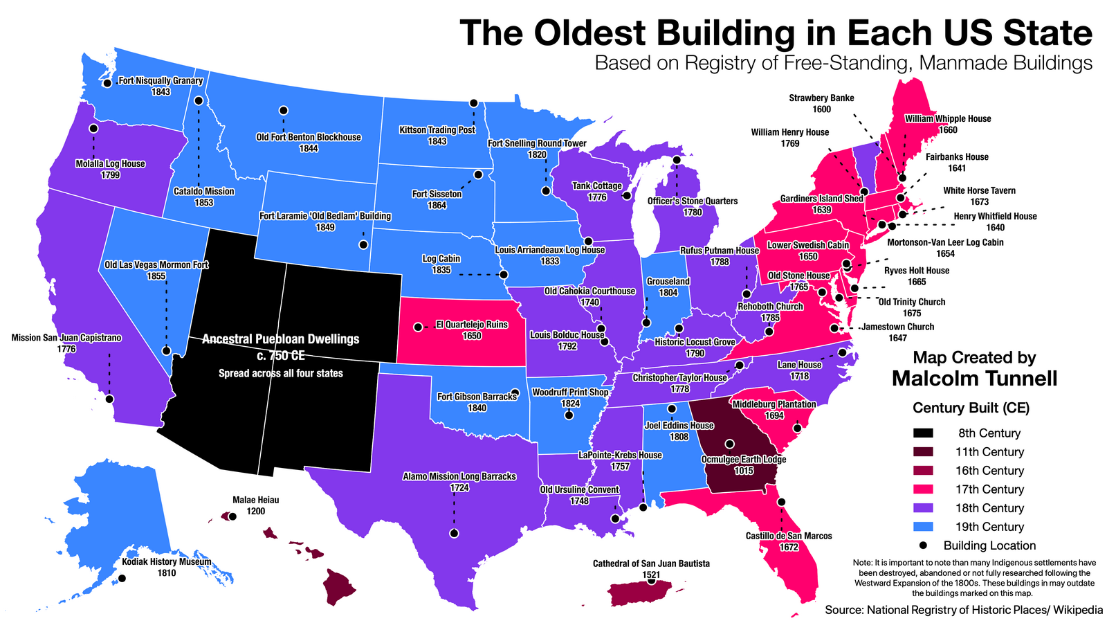 The Oldest Building In Each U S State Mapped Vivid Maps