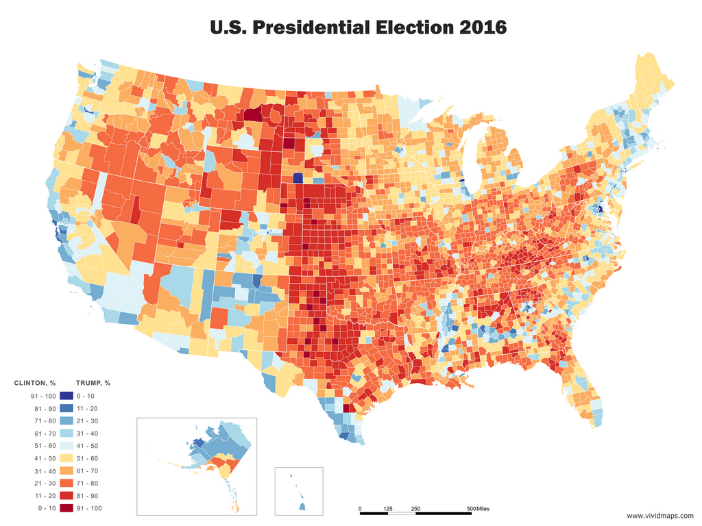 Map of the U.S. election in 2016