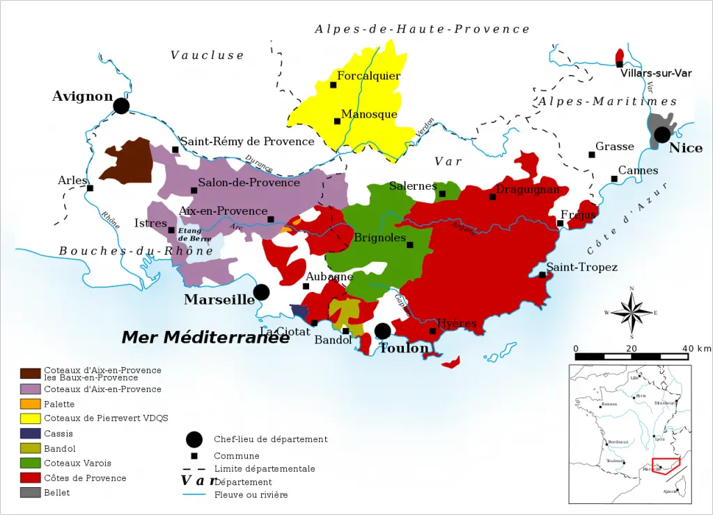 Map of wine varieties in Provence