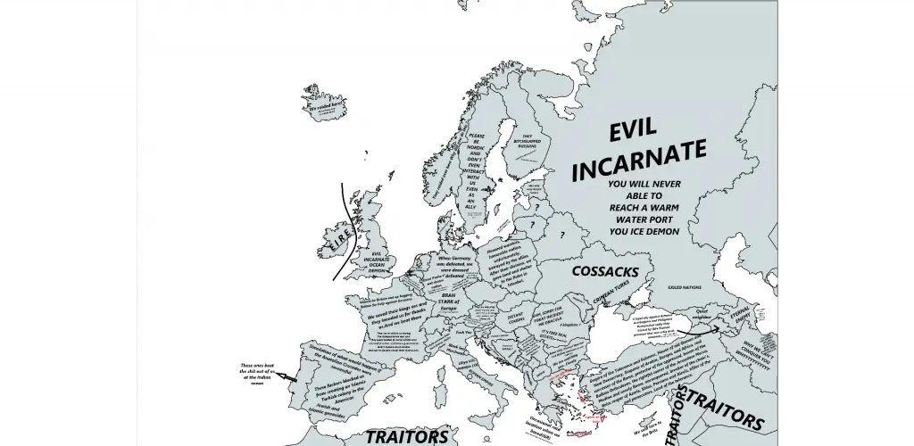 Map of Europe and surrounding according to the history curriculum taught in public schools in Turkey