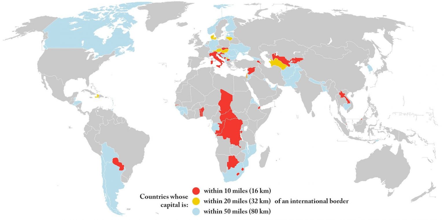Nearest Country Countries whose capital is close to the border or bordering another ...