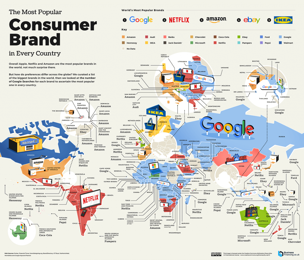 The Most Popular Brand In Every Country, Mapped Vivid Maps