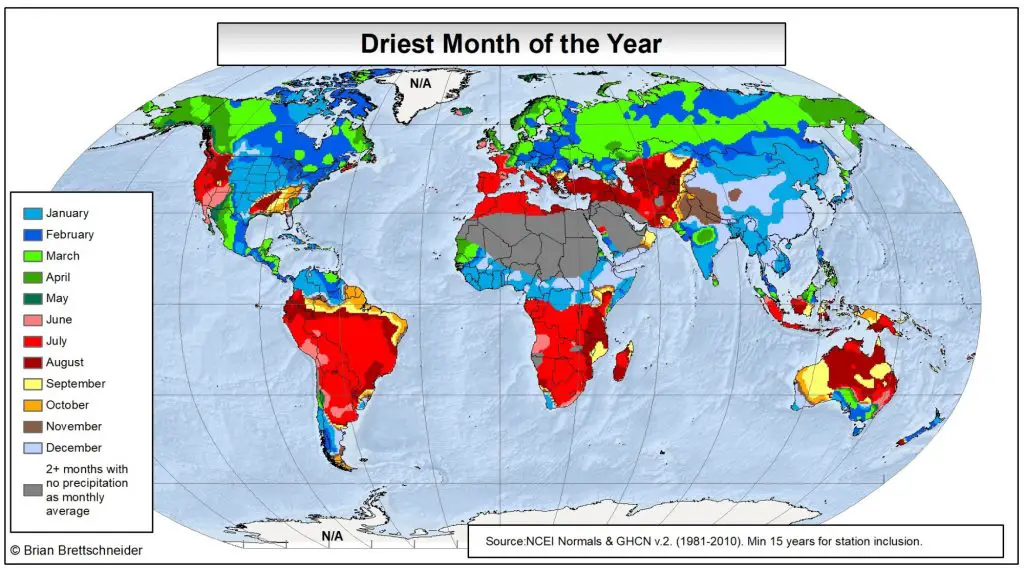 Map of driest month of the year