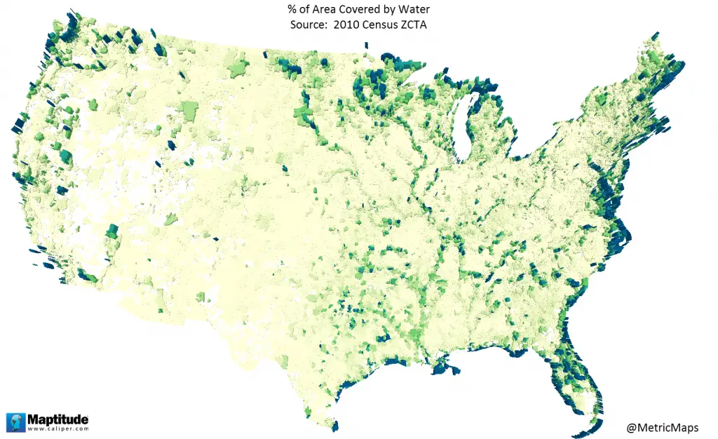 Map of the U.S. county covered by water