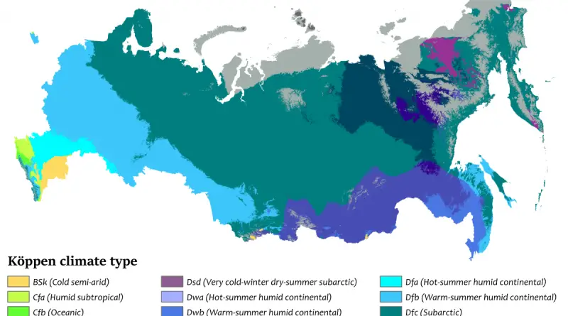 Köppen climate map of Russia