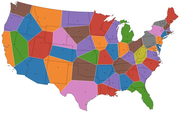 Voronoi map of the United States