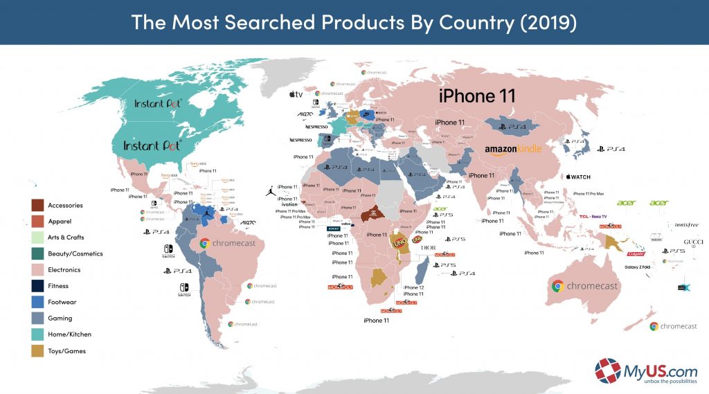Map of the most searched products in 2019