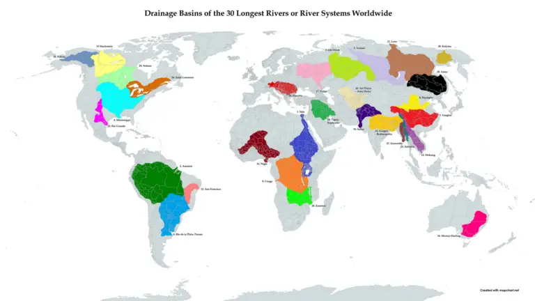 Drainage basins of the world's longest rivers - Vivid Maps