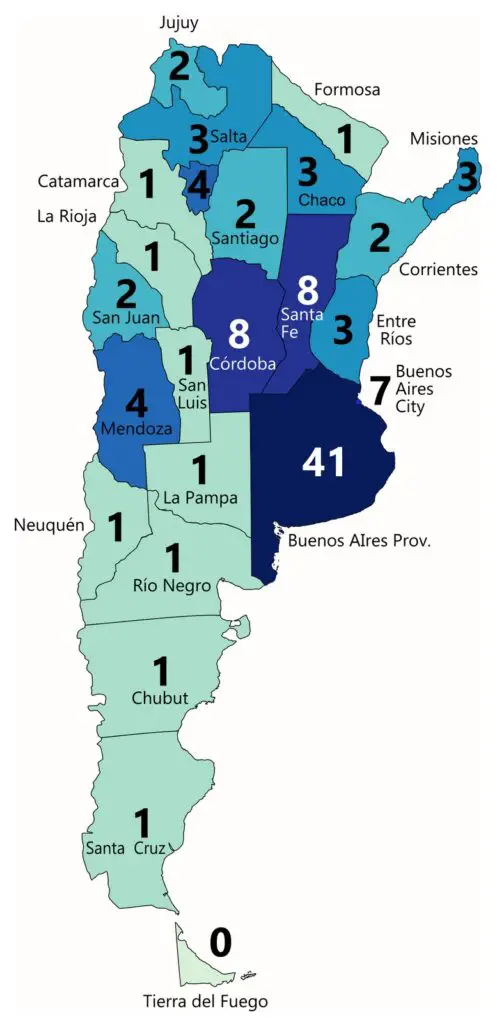 The map if 100 people lived in Argentina, where would they live