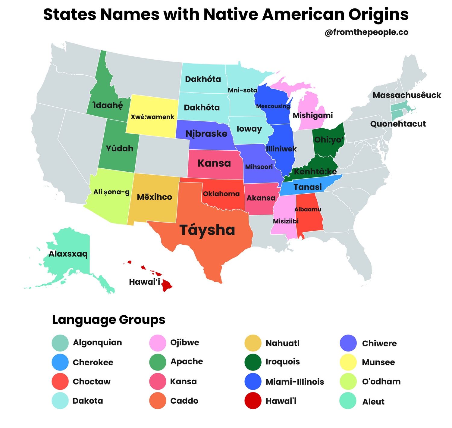 The U S Colored By The Linguistic Source Of Each State s Name Vivid Maps