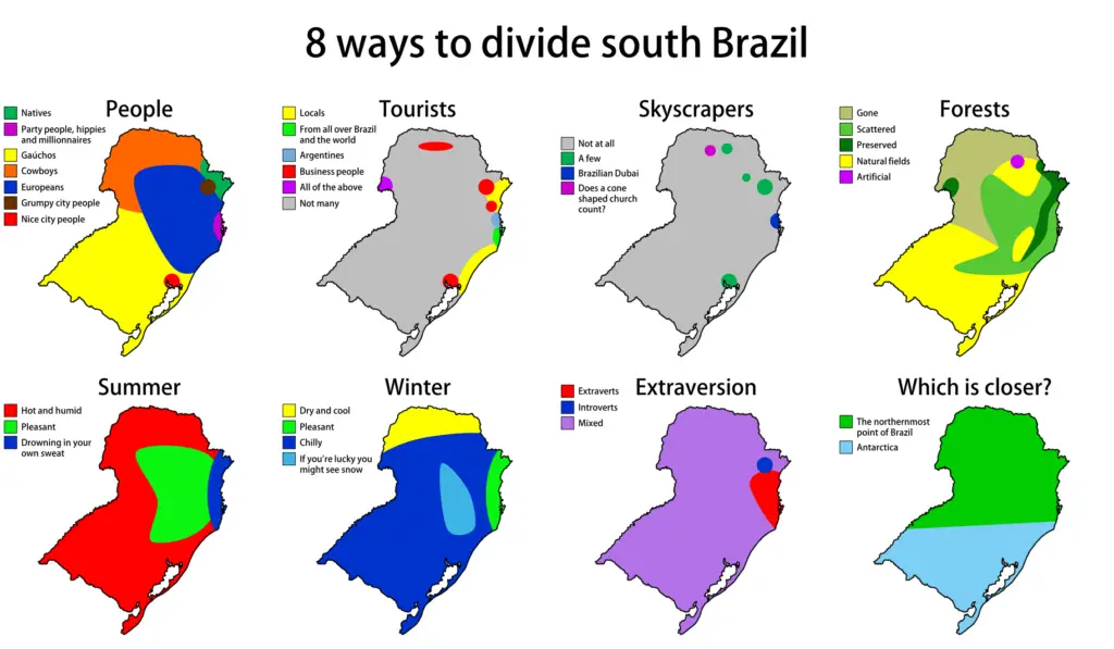 Map of 8 ways to divide south Brazil