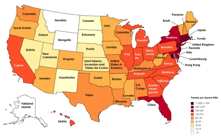 us population density map