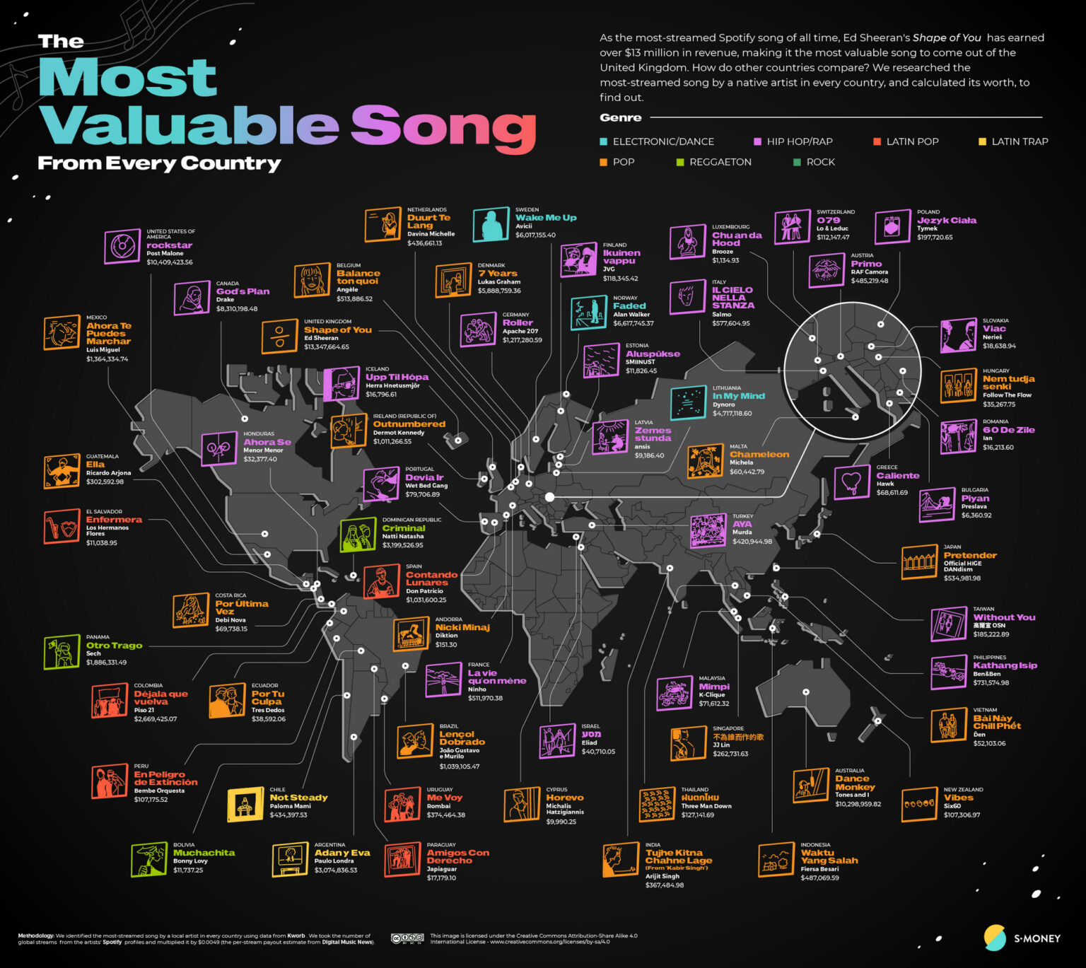 Top-earning track from each country - Vivid Maps