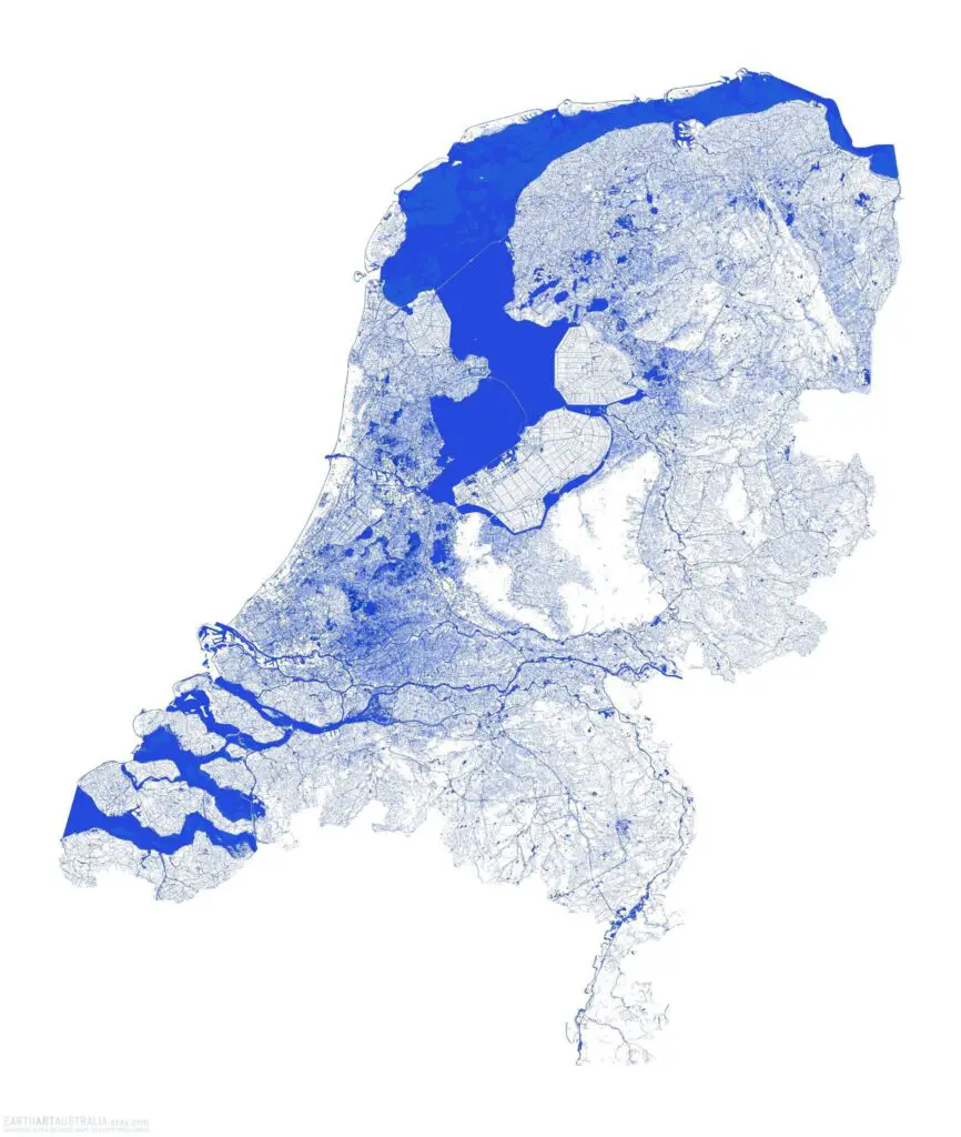 Map of all waterways of the Netherlands.