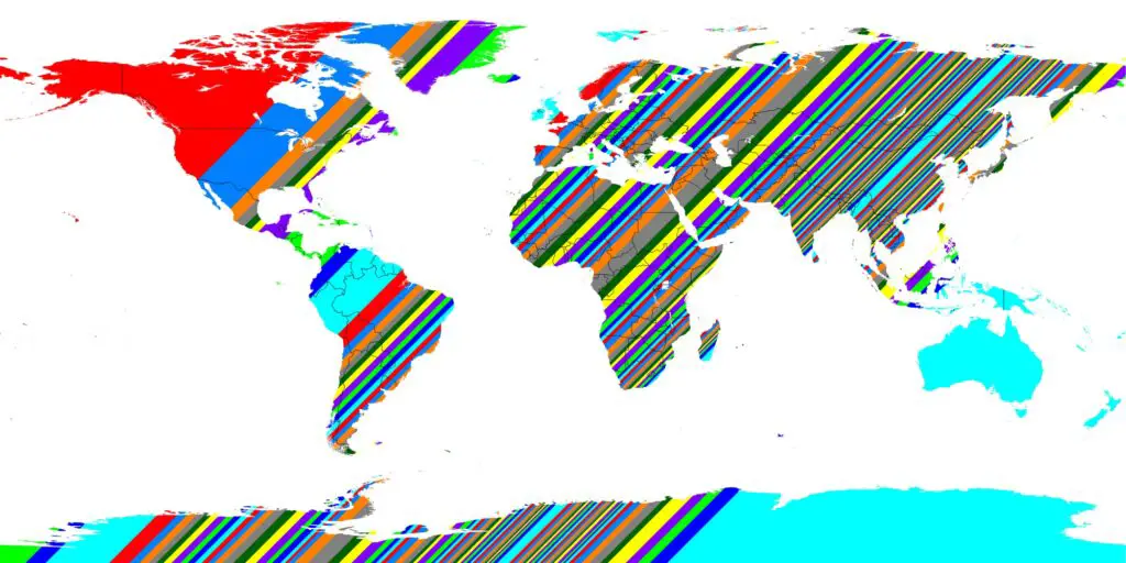 Each diagonal band contains 1% of the planet's population