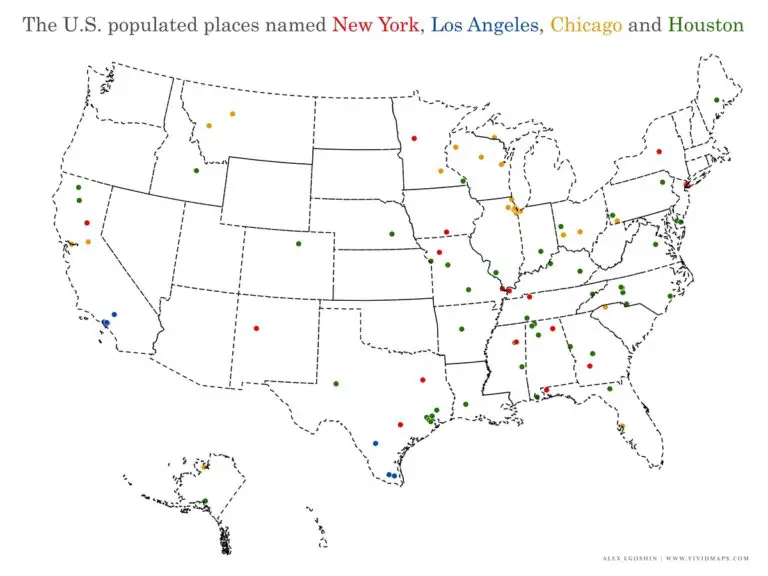 The lengths and uniqueness of the U.S. populated places' names mapped ...