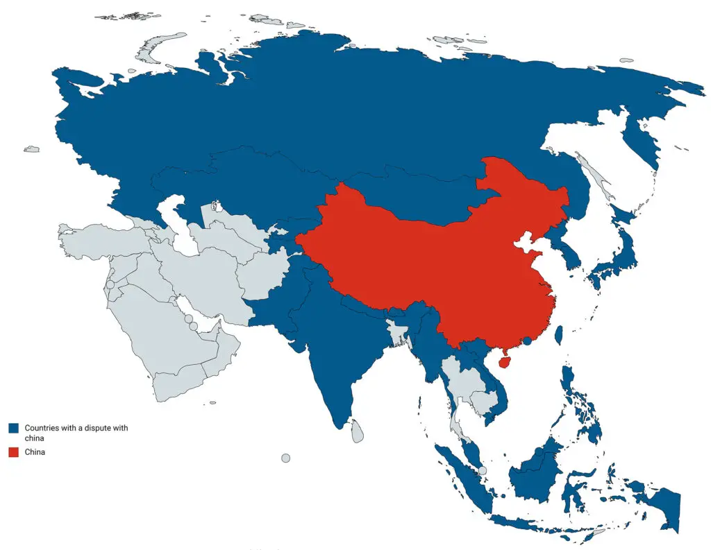 Countries with territorial disputes with China mapped