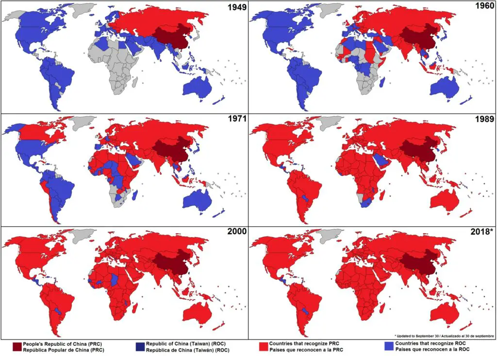 Recognition of the People's Republic of China vs. the Republic of China over time mapped