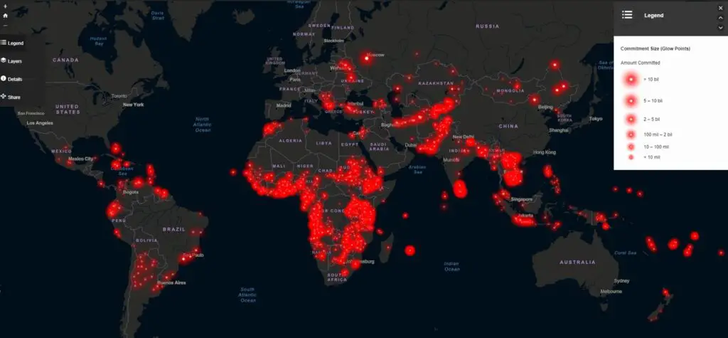 Map of projects financed by China