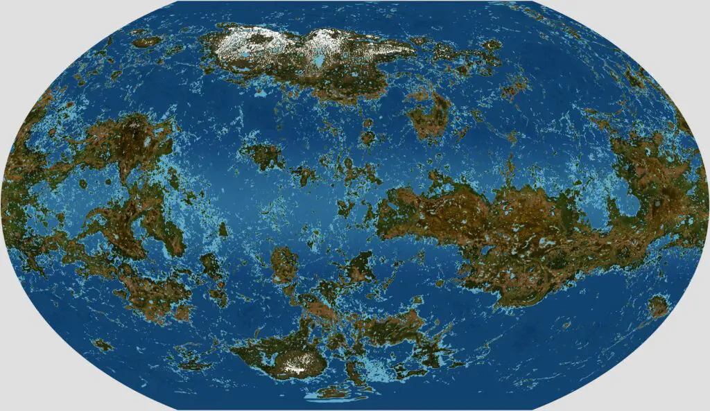 The physical map of Venus with oceans