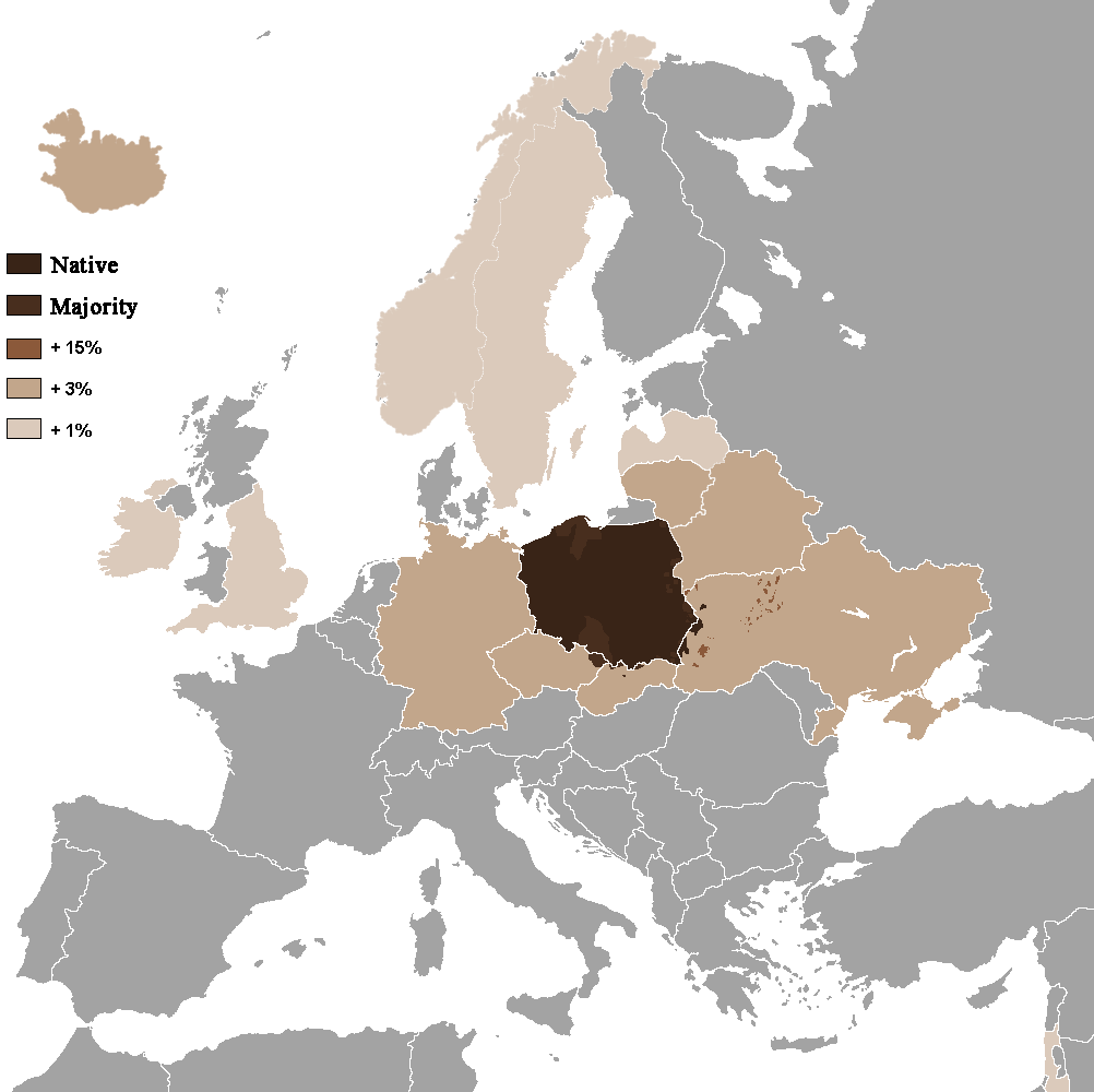 Poland language in Europe mapped