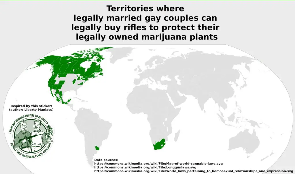 Countries and territories where married gay couples can buy rifles to protect their marijuana plants mapped