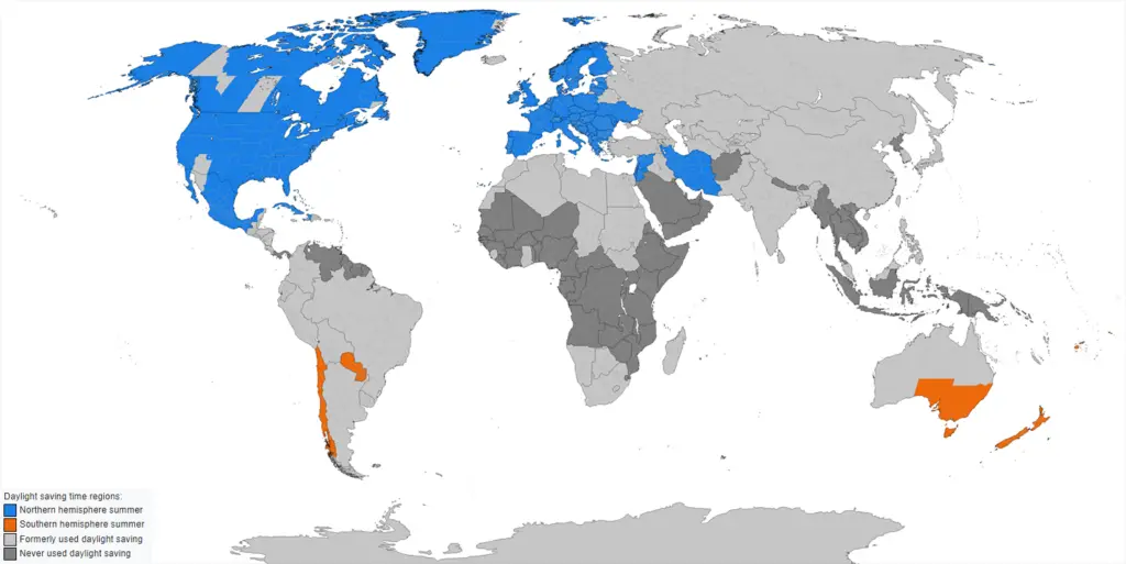 Countries that observe daylight saving time mapped