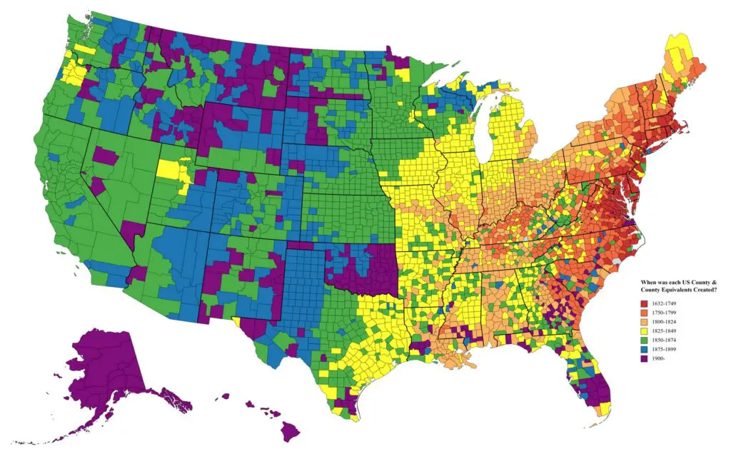 When was each U.S. county mapped