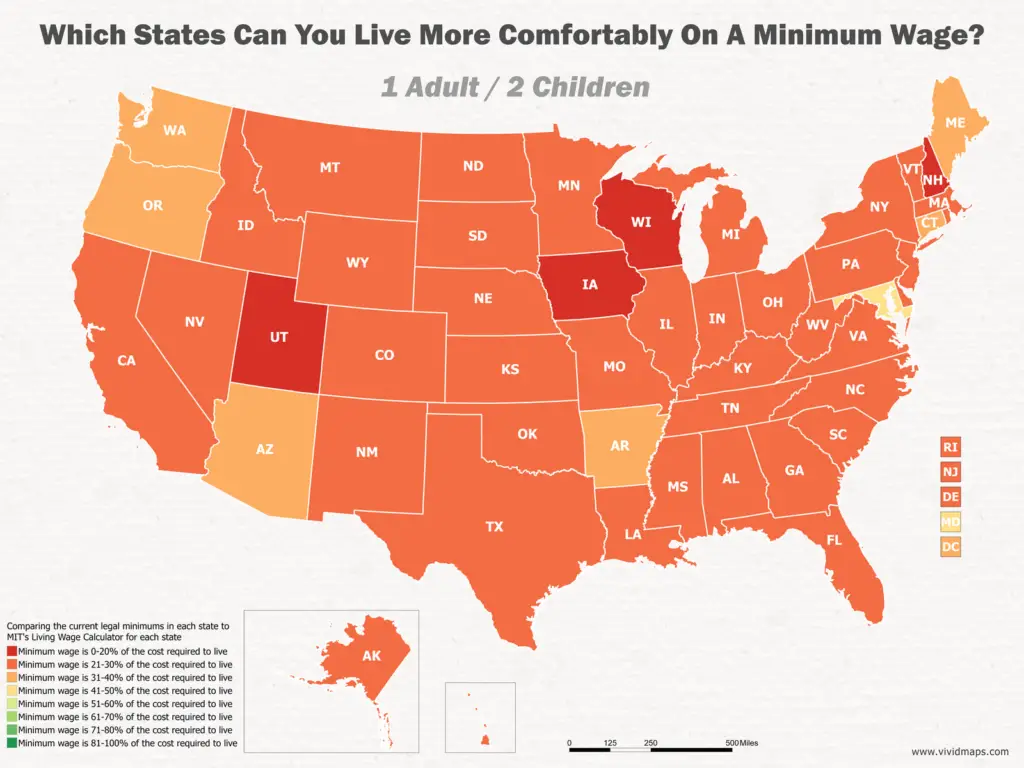 Which States Can You Live More Comfortably On A Minimum Wage: 1 Adult / 2 Children