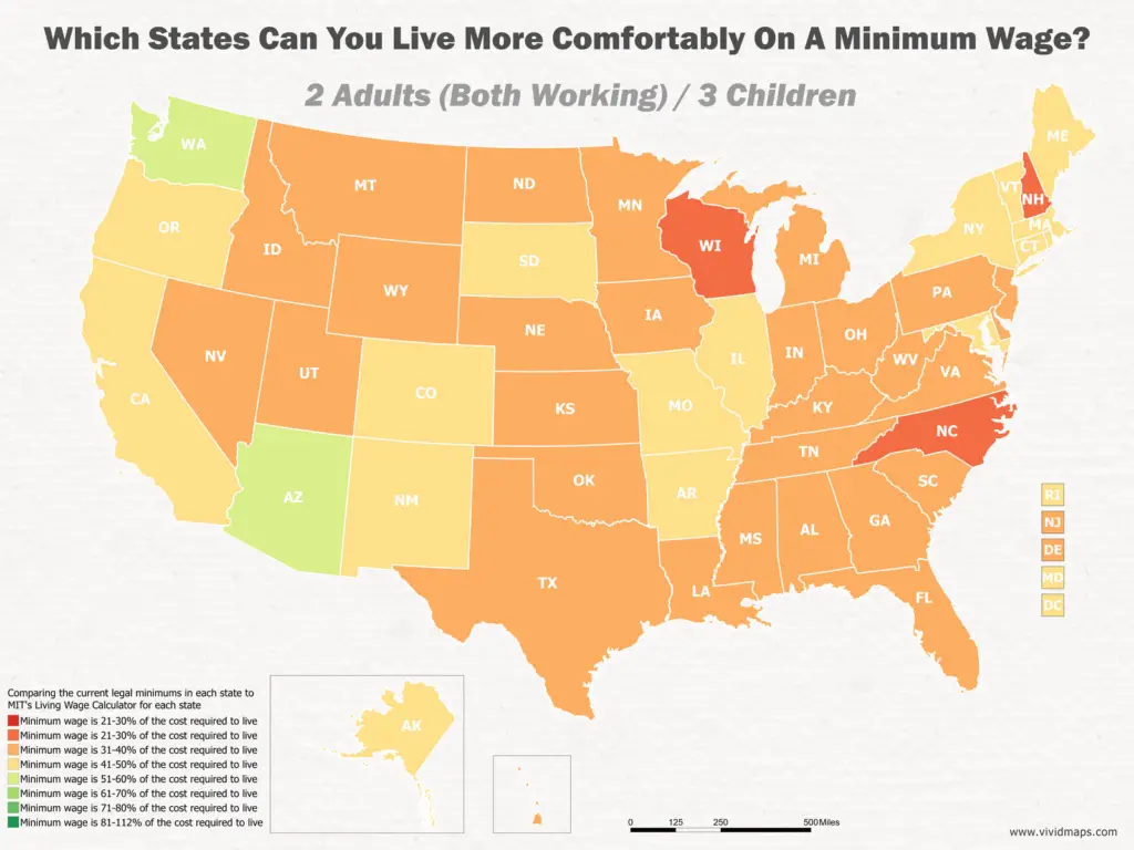 Which States Can You Live More Comfortably On A Minimum Wage: 2 Adults (Both Working) / 3 Children