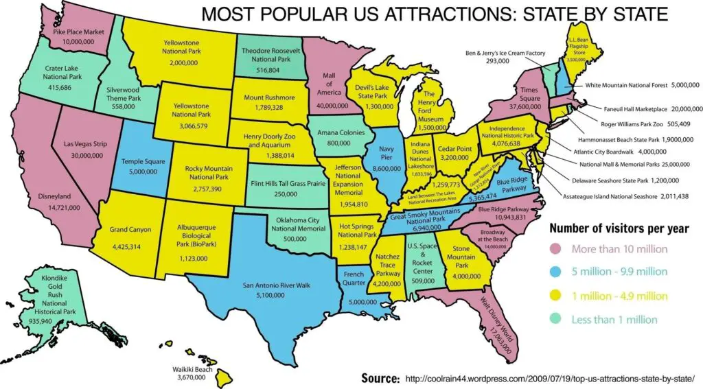 Map of most popular US attractions