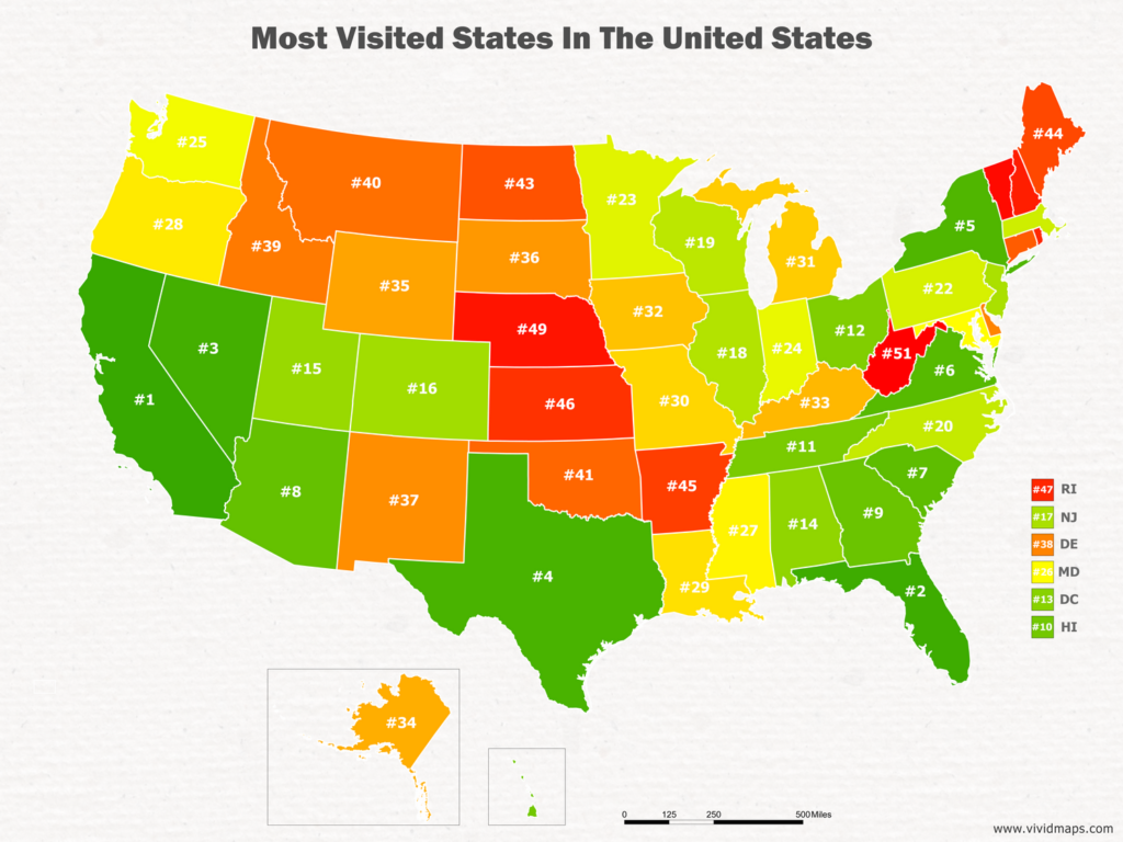 The Most Visited States In The United States Vivid Maps