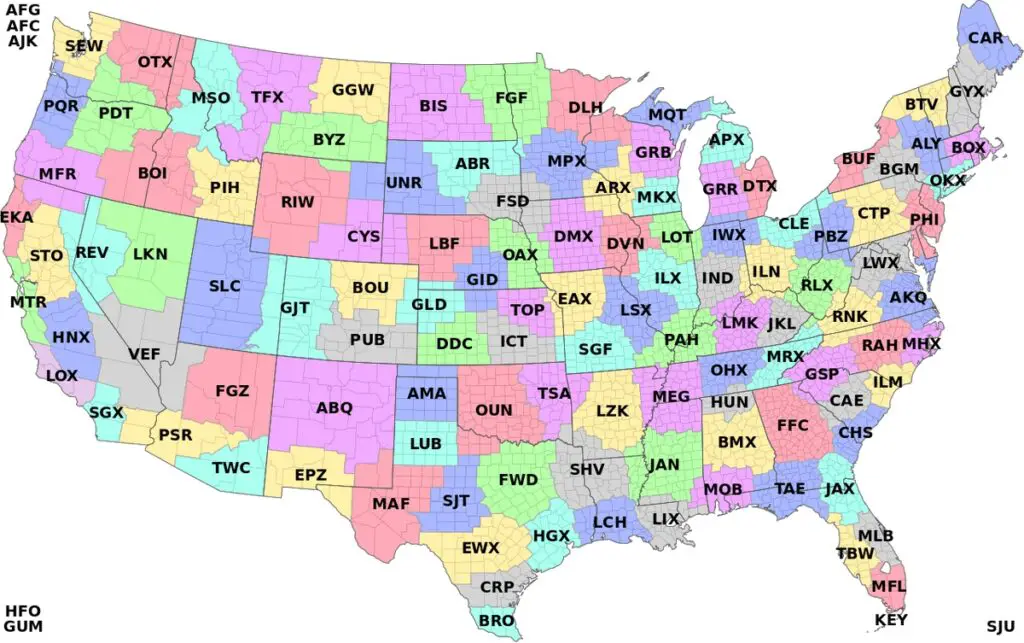 Regions covered by the Weather Forecast Offices