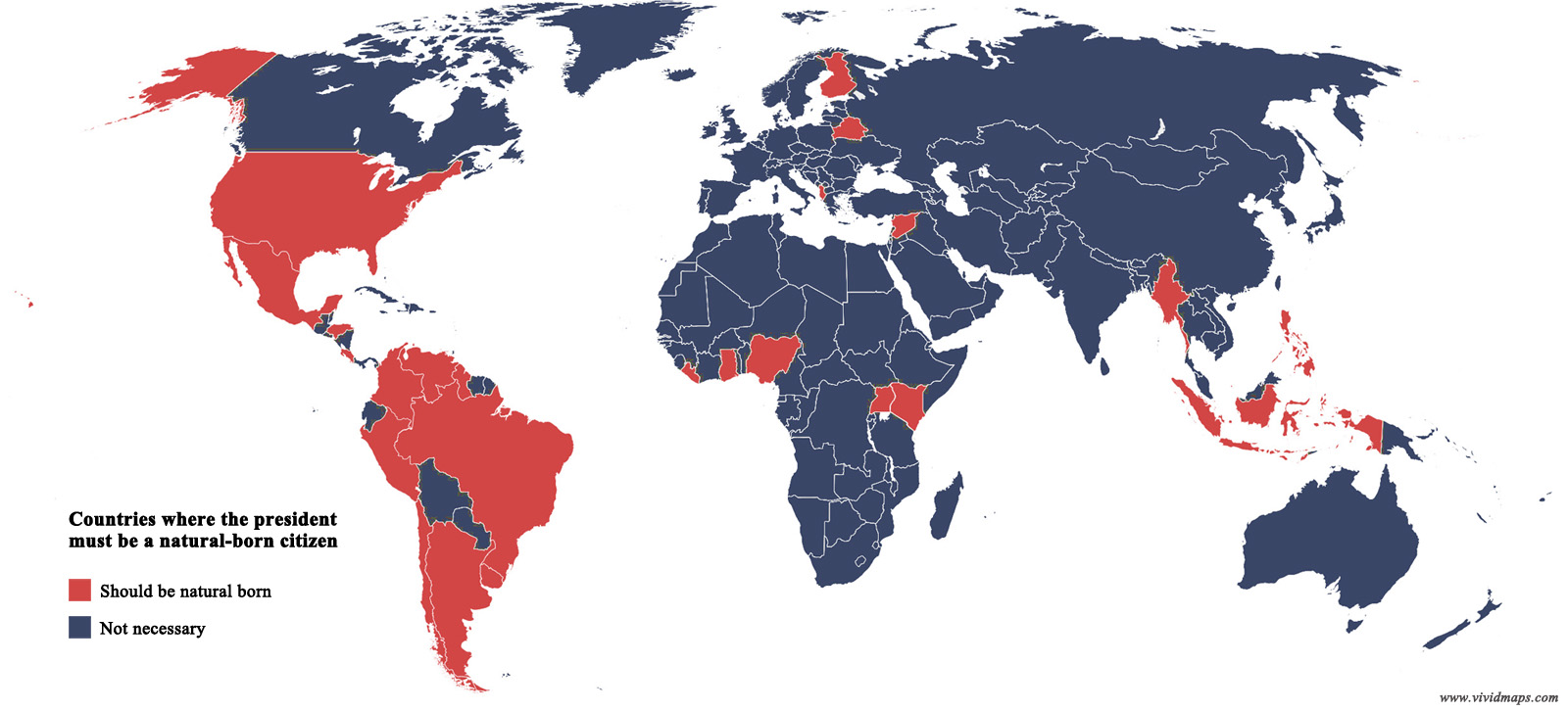 The Map Of The Countries Where The President Must Be A Natural born 